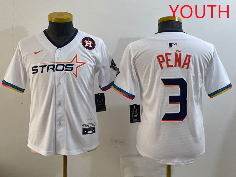 Youth Houston Astros #3 Pena White Fourth generation Joint Name 2025 Nike MLB Jersey style 9->youth mlb jersey->Youth Jersey